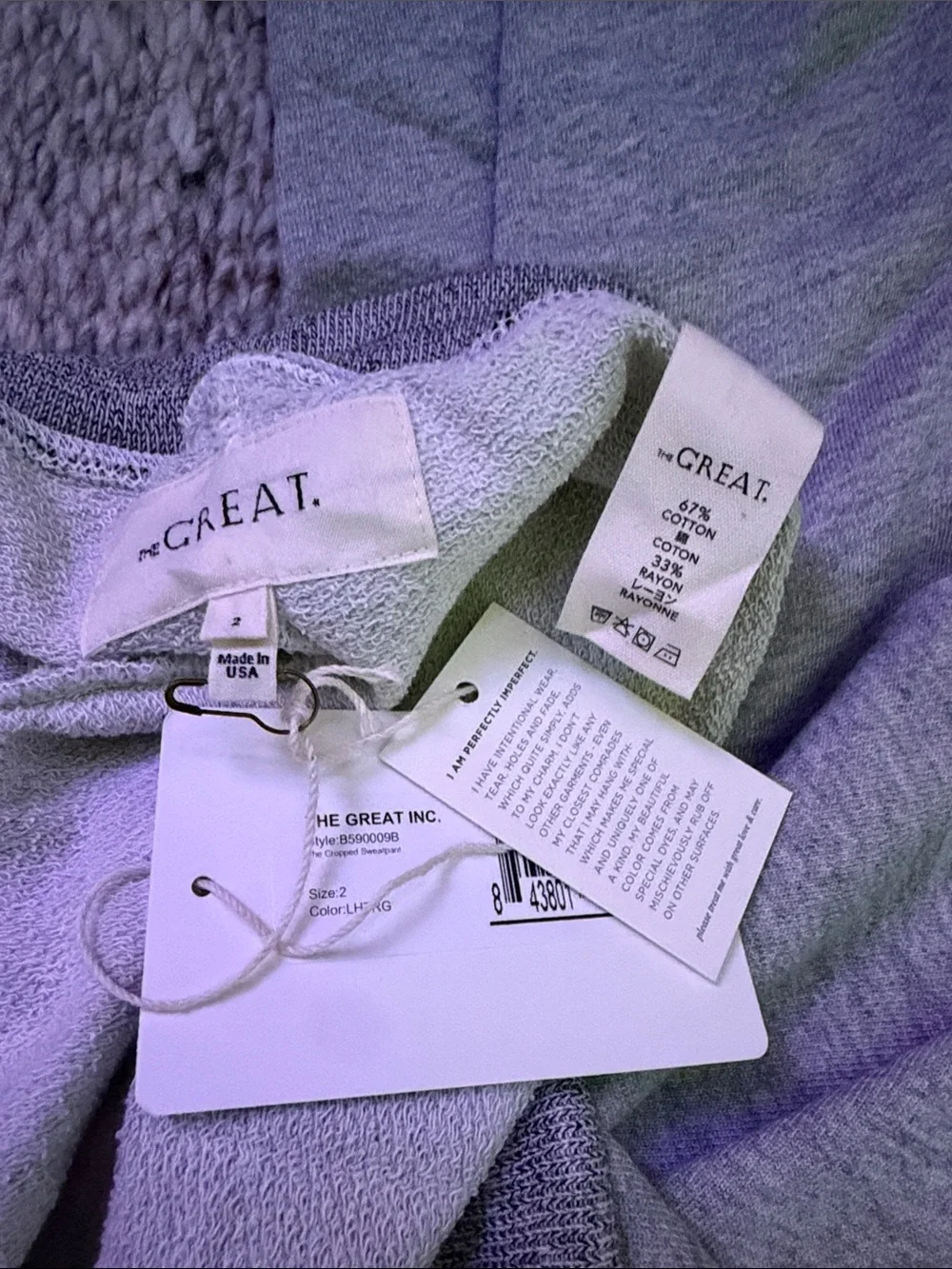 NWT The Great the cropped sweatpant - varsity grey size medium (2)